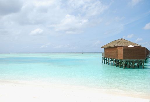 beautiful beach with water villas in Maldivian Island