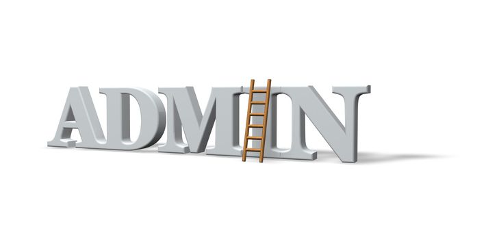 the word admin and a ladder on white background - 3d illustration