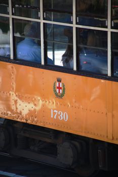 Close-upd on tram in milan, Italy