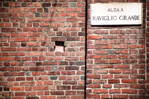 Roma wall background on Navigli promenade, Milan