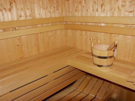 Interior of a wooden sauna
