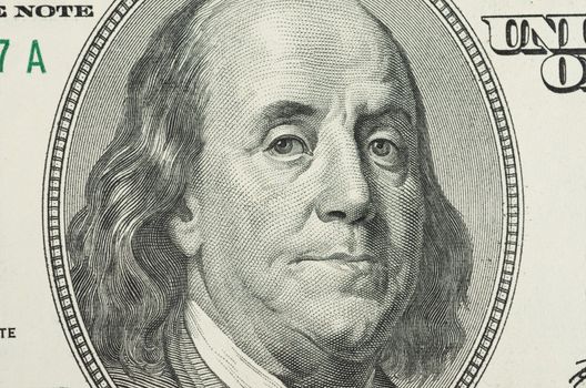 Benjamin Franklin portrait from 100 dollars banknote