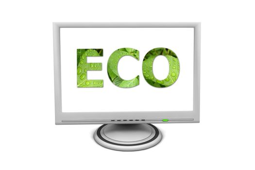 flat screen lcd computer monitor with a green status led and green textured word Eco on screen