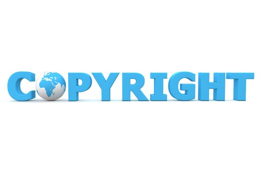 blue word Copyright with 3D globe replacing letter O