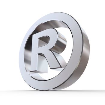 shiny metal registered trademark sign - silver/chrome style - low camera angle