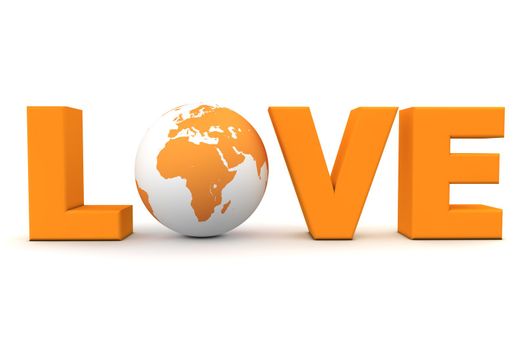 orange word Love with 3D globe replacing letter O