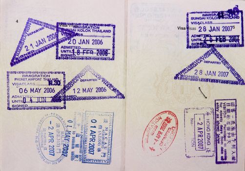 Malaysia passport travel to Asia with stamps.