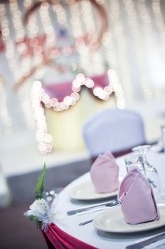 Banquet wedding table setting, shallow depth of field