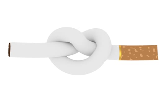 Cigarette tied to a knot isolated on white background. Anti smoking concept. High resolution 3D image