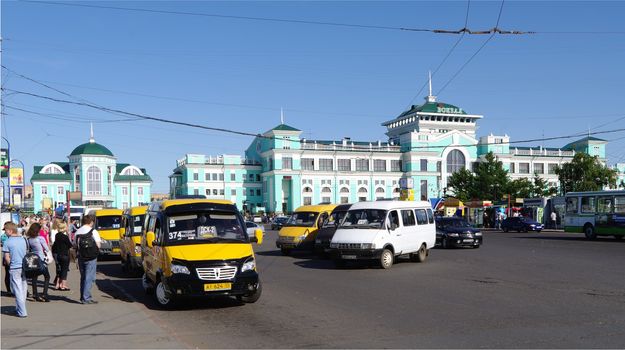  transportation on square and  building of railway station back