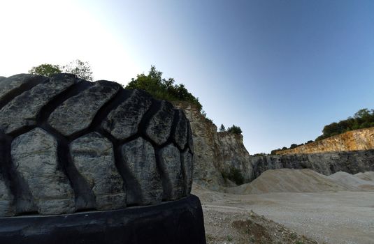 Old truck tires in a stone quarry in south western Germany