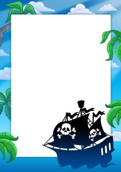 Frame with pirate ship silhouette - color illustration.