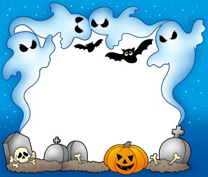 Halloween frame with ghosts 2 - color illustration.