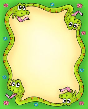 Snake frame with flowers 3 - color illustration.