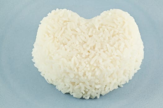 close up Heart shaped white rice