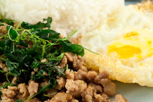 Thai spicy food, stir fried pork whit basil