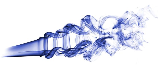 Abstract blue smoke pattern over white background