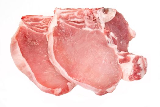two fresh raw pork chop isolated on white background
