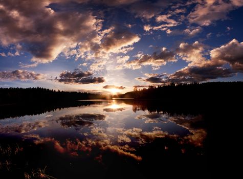 A dramatic sunset on a beautiful lake, Buskerud, Norway