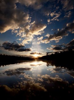 A dramatic sunset on a beautiful lake, Buskerud, Norway