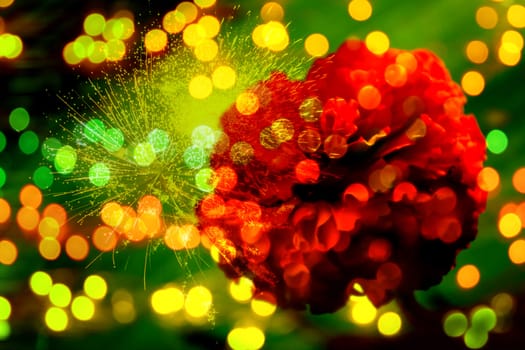 An abstract background with a futuristic design of digital lights and flowers.