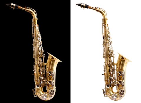 Isolated saxophone with clipping path on black and white for easy use