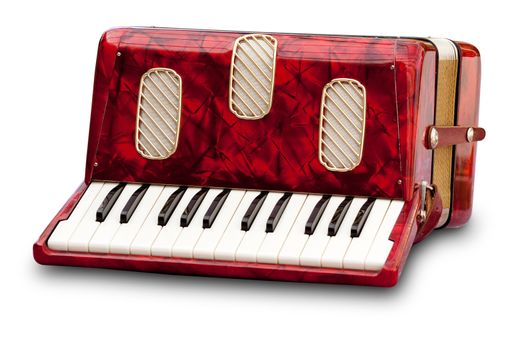 Retro small red accordion isolated on white