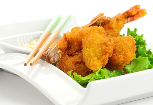 Deep fried oriental style shrimp with dipping sauce.