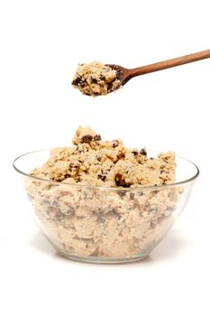 A bowl of raw chocolate chip cookie dough