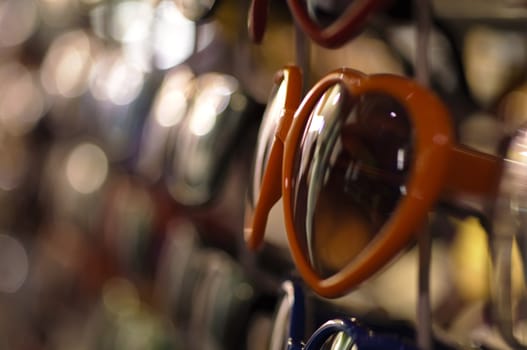 Display of sunglasses with heart shape