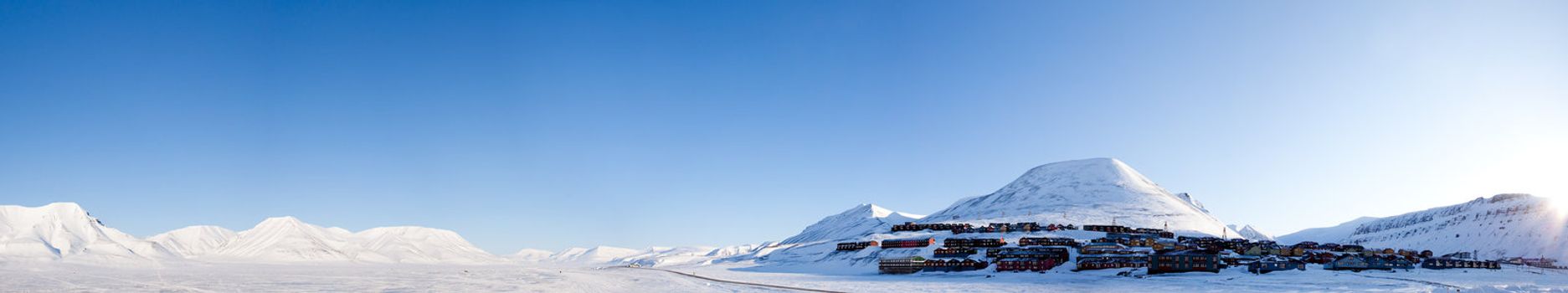 A panorama of Longyearbyen on the island of Spitsbergen, Norway.  The northern most town in the world.