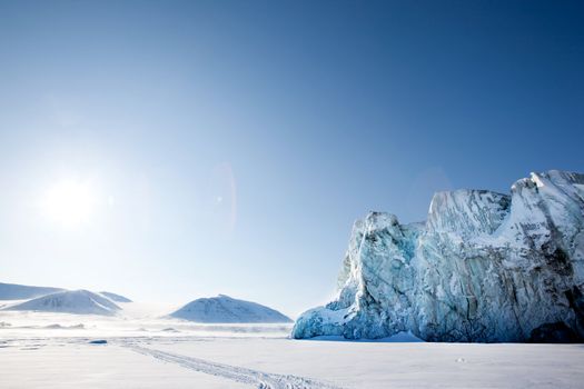 A glacier on the coast of Spitsbergen, Svalbard, Norway.