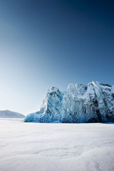 A glacier on the coast of Spitsbergen, Svalbard, Norway.