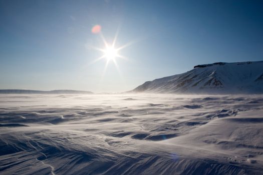 A dramatic winter landscape from the Arctic, Svalbard, Norway