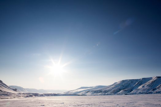 A beautiful barren winter landscape in the mountains