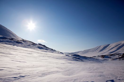 A beautiful barren winter landscape in the mountains