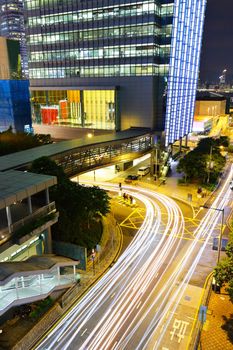 Traffic through the city at night
