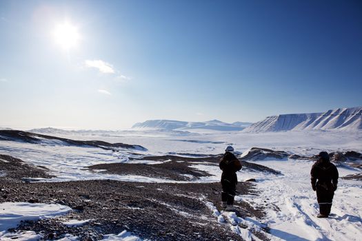 A cold and barren winter landscape in Svalbard, Norway