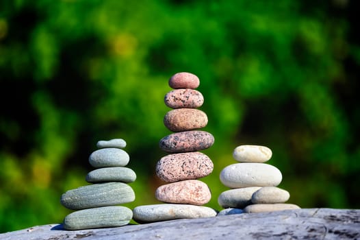 Three stack different gravel on the sea cliff