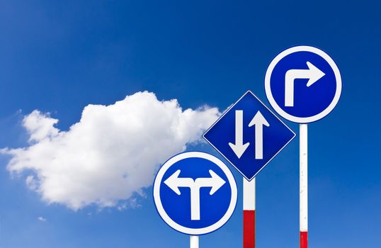 Curved Road Traffic Sign over blue sky,turn right