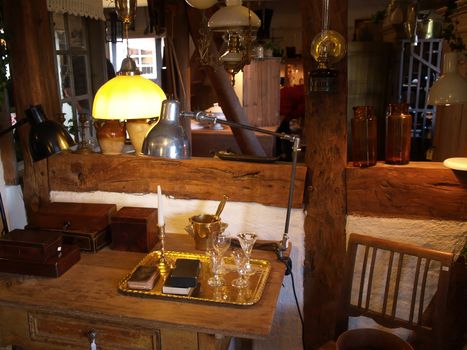 Classical vintage antiques shop with many attractive old items