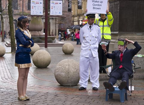 Protest in Manchester in Saint anne square about aviation and Gordon Brown