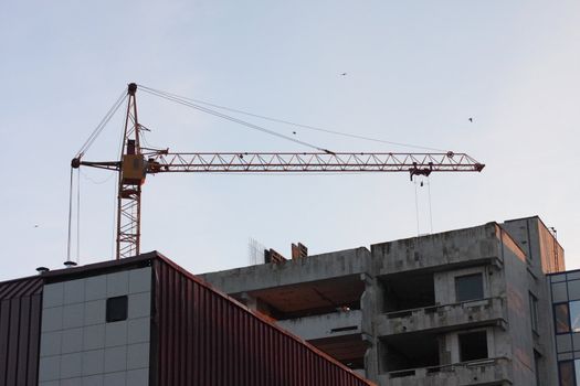 building, crane, house, sky, evening, elevating, construction, architecture 
