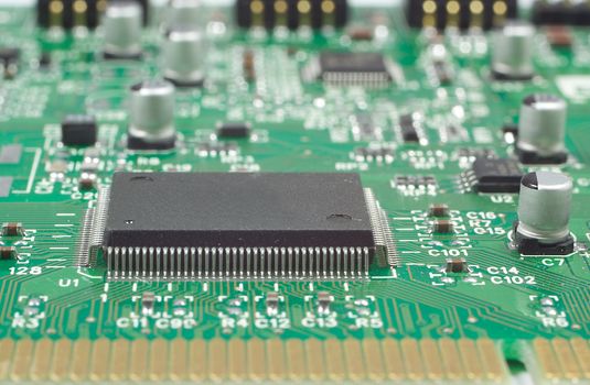 close-up processor on circuit board, shallow dof