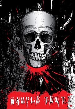 Hand drawn human skull on dark grunge background