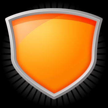 Orange shield with silver frame on a star black background