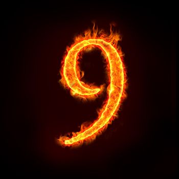 a series of fire numbers in flame, 9 or nine.