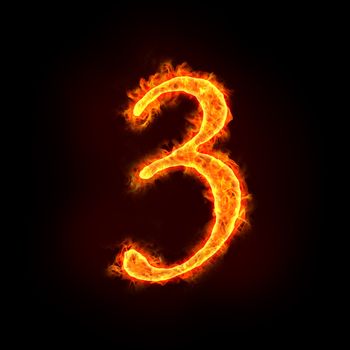 a series of fire numbers in flame, 3 or three.