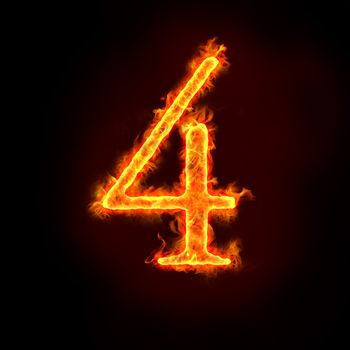 a series of fire numbers in flame, 4 or four.