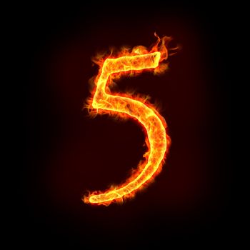 a series of fire numbers in flame, 5 or five.